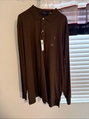 Polo by Ralph Lauren Long-Sleeve Polo Shirt - Dark Brown with Embroidered Pony